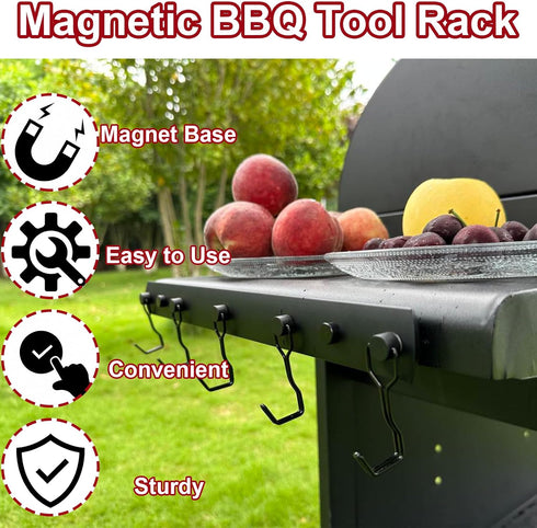 Magnetic Grill Hooks, Heavy Duty Magnetic Utensil Rack with 5 Hooks, Strong Magnetic BBQ Tool Rack, Grill Accessories for Traeger Blackstone Pit B...